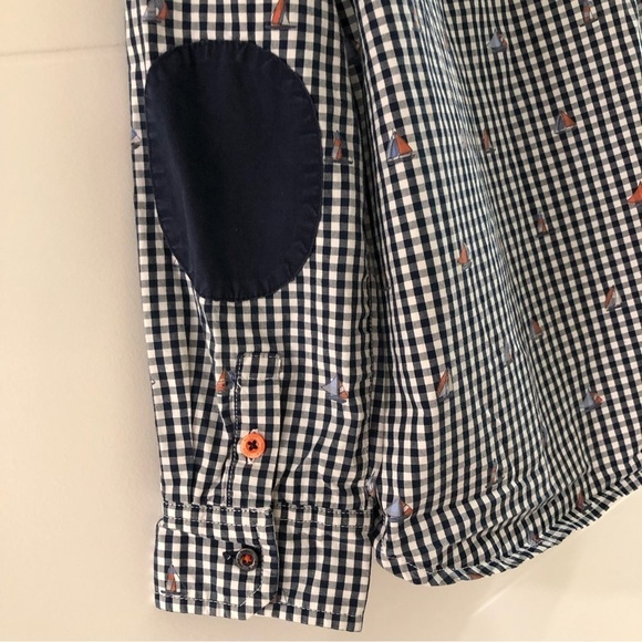 Boboli Boys Check Pattern Button Down Shirt With Sailboat Print Size 7 - Picture 7 of 8